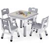MAMIZO Tavolo Bambini con 4 Sedie, Tavolo e Sedie Bambini, Regolabile in altezza, in Plastica, per Set Bambina dai 2 anni (Grigio, Tavolo Quadrato, 60_x_60_cm (KT-TC01)