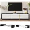 Wyibwy Mobile TV con lunghezza variabile (140-260 cm), funzione girevole, aspetto marmo nero, finitura opaca bianca lucida e decorazioni dorate, mobile tv soggiorno