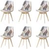 HJhomeheart Set di 6 Sedie da Pranzo in Tessuto Patchwork con Cuscino del Sedile e Gambe in Legno Massello per Sala da Pranzo, Soggiorno, Cucina, ecc. (Marrone Scuro Patchwork)