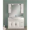 Generico Mobile bagno a terra Claudia bianco lucido cm 120 semincasso con top in marmo naturale, lavabo in ceramica semincasso, specchio con doppio pensile e tettino led con presa e interruttore
