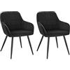 WOLTU Set di 2 Sedie per Sala da Pranzo Imbottita, Poltroncina in Velluto,Sedia da Cucina con Braccioli e Schienale, Gambe in Metallo, moderne,Nero,