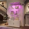 YNYHTER Vetrina in vetro salone, vetrina in vetro con serratura a LED e porta 4 ripiani vetrina trasparente grande vetrina da collezione per soggiorno bar (2ante 3strati+A LED, bianco)