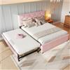 Wyibwy Letto matrimoniale imbottito 140x200 cm, letto estraibile con rotelle, letto una piazza e mezza, tessuto in velluto, letti matrimoniali (senza materasso),Rosa