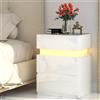 PIPIPOXER Comodino con Luce LED, 3 Cassetti, Tavolino Moderno, Bianco, 35x40x55cm