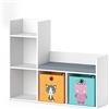Vicco Scaffale per bambini Luigi, Bianco, 107.2 x 88.6 cm con 2 scatole pieghevoli opt.1, con seduta imbottita e quattro ripiani aperti
