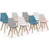 IDMarket - Set di 8 sedie scandinave SARA mix rosa pastello x2, bianco x2, grigio chiaro x2, blu x2