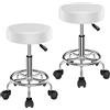 HAMHAIGO Set di 2 Sgabello con ruote Sgabello dalla imbottitura Altezza Regolabile 49-64 cm sgabello da estetista sedia trucco Sgabello da Bar per Cucina, Ristoranti, ufficio Bianco