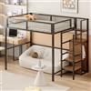 Oxtao Letto a soppalco a soppalco in metallo 140 x 200 cm con armadio, lettino multifunzione per bambini 1 posto con scale (nero)