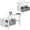 Lestarain Tavolo per Bambini con Sedia, Bianco + Grigio | mobili per bambini 2 in 1, panca con cassettiera e contenitori, per camerette e sale giochi