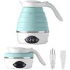 AUCOO - Fornello elettrico portatile pieghevole da viaggio per acqua bollente, adatto per 110 V e 220 V doppia tensione, per tè e caffè, mini silicone da 850 W, senza BPA, blu