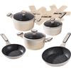 STONELINE Batteria Cucina 11 Pezzi 18/20/24 cm Set Padelle e Pentole con Coperchio, Pentola Padella Induzione Antiaderente con Vere Particelle di Pietra, Tutti i Piani Cottura, Colore: Crema