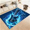 Generic Tappeti da Soggiorno 120x170 cm, Tappeto Stampato Chitarra Di Arte Astratta Della Fiamma Blu, Tappeto a Pelo Corto Blu Scuro per Camera da letto, Tappeti Lavabili in Lavatrice per Soggiorno