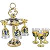 NLDGR Set di 6 Bicchieri da Vino Calice, Bicchieri da Liquore in Rilievo Vintage, Bicchierini da Liquore, per Feste, Banchetti, Bar, Regali di Nozze di Famiglia (Oro Blu)