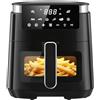 LLIVEKIT Friggitrice ad Aria 5,5 L, Air Fryer 7 Programmi di Cottura e Mantenimento in Caldo, 95% Senza Olio, 80-200 °C, Timer 1-60 Minuti, con Finestra Visibile e Luce Interna, Nero