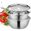 Generico Lavabo multifunzione in acciaio inossidabile | Set di ciotole per miscelazione con colino e grattugia per scolapasta 3 in 1 | Set di ciotole per impastare ciotole per insalata con cestello di scarico