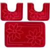 PARAMAISON Tappeti Bagno 3 Pezzi, Coordinati Design Fiori Morbido Antiscivolo Pelo Corto | Rosso