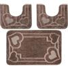 PARAMAISON Tappeti Bagno 3 Pezzi, Coordinati Design Cuori Morbido Antiscivolo Pelo Corto | Marrone