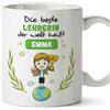 Mugffins Tazza Personalizzata in ceramica per INSEGNANTE donna 11 oz / 350 ml - In Tedesco - der Beste der Welt - Idea regalo per compleanno, anniversario, natale, laurea