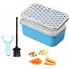 Generico Grattugia Formaggio Manuale in Acciaio Inox con Contenitore, 2 Lame Intercambiabili, per Formaggio Grattugiato, Verdure, Zenzero, Frutta, con Coperchio e Spazzola (Blu)