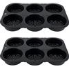 JTNero 2 stampi da forno per hamburger Buns in silicone, rotondi, 6 cavità, per muffin e uovo, antiaderente, in silicone, per hamburger, pane, muffin, torte al cioccolato, torte