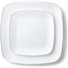 Decor Decorline - Set Piatti Quadrati Plastica Rigida Riutilizzabili da 32 pezzi/per 16 persone - Bianco con Bordo Argento - Piatti dessert & pranzo - 2 misure (16 x 25 cm, 16 x 18 cm) - Classic