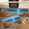 JEDTAKCT Tappeto Da Cucina Margherite Papaveri Sabbia, Blu Scuro Set Di 2 Tappetini Di Cucina Antiscivolo, Lavabili, Per Corridoio Soggiorno Camera Da Letto Bagno (Paesaggio Marino, 43X75+43X150Cm)