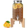 Paluplus Dispenser in Vetro con Base in Bamboo, Misura Giara 17,5x30,5cm e Capacità 5,6 Litri, Tanica con Rubinetto e Coperchio in Metallo Cromato per conservare le bevande fresche -7604M