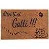 Social crazy Tappeto zerbino personalizzato - Attenti ai gatti!!! - cocco naturale ideale per ingressi (Cocco Naturale, 90x60 cm)
