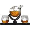 polar-effekt Set da 4 bicchieri da whisky, incisione personalizzata, 1 decanter Globus con mappa del mondo da 850 ml, 2 bicchieri da whisky da 320 ml, 1 vassoio in legno, Scotch, Bourbon, Rum, motivo barca a vela