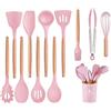 CCHONG 12 Set Utensili Cucina Silicone Utensili da Cucina in Silicone Mestoli Cucina Silicone Spatola Cucina Mestoli Cucina Resistente al Calore Antiaderenti Accessori Cucina (Rosa)
