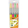 Bic Highlighter Flex - Evidenziatori con Punta Flessibile, Confezione da 4 Pezzi, Colori Assortiti