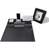 Oggettando Set Scrivania in eco pelle PU Nera, 5in1 Organizer con Supp. smartphone, Porta lettere, Porta bigliett, Portacarte adesive, Sottomano, Portafoto Ufficio, Casa (ACRILICO ARGENTO)