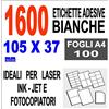 Agendepoint.it - Etichette Adesive 105x37 Scatola 100 Fogli A4 1600 Etichette Stampa Laser E Inkjet