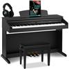 Classic Cantabile DP-50 SM Pianoforte digitale - 88 Tasti con tastiera pesata hammer action - Pianola musicale con USB, 32 polifonia, 3 pedali - Piano digitale Set con Panchetta e Cuffi - Nero Opaco