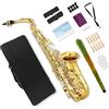 YoungMonic Sassofono contralto E Flat Gold Brass Sax Kit completo, sassofono con custodia per il trasporto, accordatore, bocchino, 10 ance, panno per la pulizia e spazzola