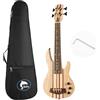 Batking Ukulele elettrico a 4 corde, basso elettrico, con manico passante, con custodia per concerti (colore naturale)