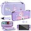 GLDRAM Borsa da viaggio per Nintendo Switch OLED con 10 scomparti per schede, custodia anti-caduta con cover rigida protettiva a forma di unicorno, pellicola proteggi schermo, tracolla regolabile e 2