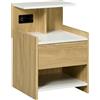 Comodino Moderno Con 2 Prese, 2 Porte Usb E Cassetto In Truciolato, 40x40x60cm, Color Legno