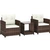 Set Da Giardino 3pz In Rattan Pe E Acciaio Con 2 Poltrone Con Cuscini E Tavolino Da Caffè, Marrone E Crema