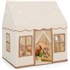 HOMASIS Tenda per Bambini in Cotone, Casa da Gioco per Bambini con Luci Stellari, Borsa per il Trasporto, Tappetino, Regalo per Ragazzi e Ragazze, Tenda da Gioco Interni e Cameretta (Beige+caffè)