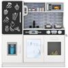 COSTWAY Set da Cucina per Bambini con Lavagna, Telefono, Microonde, Fabbricatore di Ghiaccio, Giocattolo da Cucina in Legno con Accessori e Suoni Simulati per Ragazzi di 3-6 Anni (Bianco Latte)