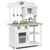 COSTWAY Cucina Giocattolo per Bambini, Cucina per Bambini in Legno con Forno, Microonde, Lavello e Rubinetto, con Accessori, Pentole e Utensili per Cucinare, per bambini 3+ Anni