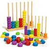 JIABAOZ Color Matching Stacking Ring Puzzle Game, Wooden Colour Sorting Stack Challenge Game for 2 Players, Fast Challenge Ring Stack Puzzle for Family (2-Set)