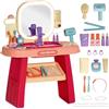 AIYAPLAY Tavolo Toeletta per Bambine 3-6 Anni con Specchio in Acrilico e Rubinetto, Gioco per Bambini in Plastica, 55x29x71 cm, Rosa