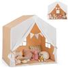 HOMASIS Tenda per Bambini da Interno, Tenda Gioco con Tappetino e Bandiere, Casa da Gioco con Struttura in Legno, Tendina Principessa Cameretta per Ragazze e Ragazzi dai 3+ Anni in su (Marrone)