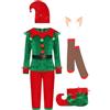 HULIJA Costume da elfo di Natale per bambino Maglia di velluto a maniche lunghe con pantaloni di Natale Cappello Orecchie da elfo Calze Scarpe Cintura Set di 7 Verde 7-8 anni