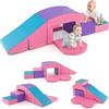 COSTWAY 6 Blocchi di Schiuma per Arrampicata, Gioco Morbido per Bambini, Set di Costruzioni Colorate per Arrampicarsi e Strisciare con Tunnel, Scale e Rampetta per Bambini 12 Mesi + (Viola)