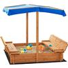 [en.casa] Sabbiera per Bambini in Legno con Panchine Integrate e Tenda Parasole Area Gioco da Giardino con Sedute Ripiegabili e Copertura per Sabbia 120 x 120 x 120 cm