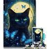 ZKYUBEK Puzzle per adulti e adolescenti con gatto nero sotto la luna, giocattoli, giochi educativi, decorazioni murali antistress (38x26cm)