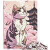 BUBELS Gatto fiore di ciliegio Giappone 1000 pezzi grandi puzzle per adulti Premium 100% tavola riciclata per adulti e bambini, idea regalo 26 x 38 cm